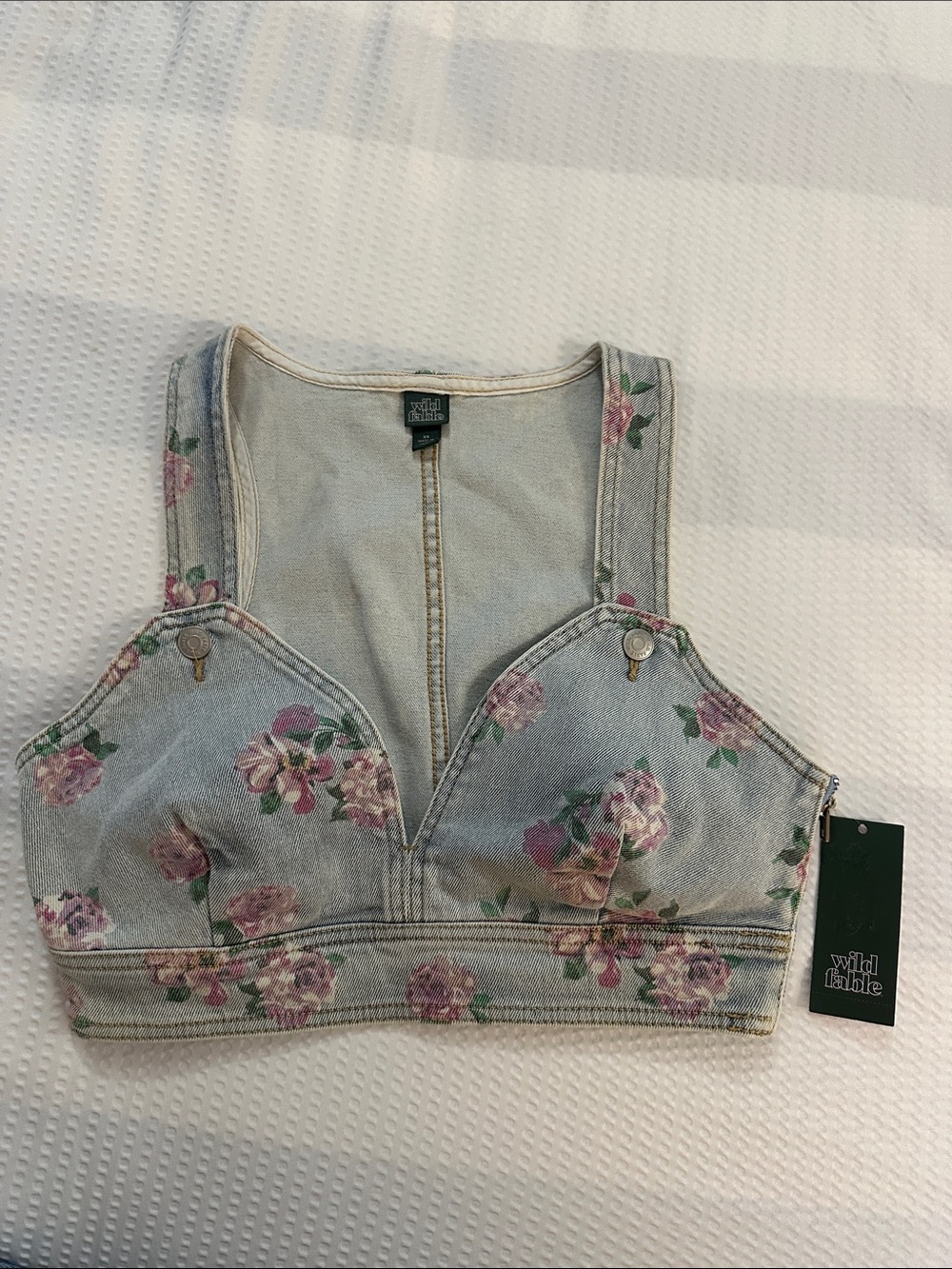 wild fable Light Blue Denim Floral crop top Bralette